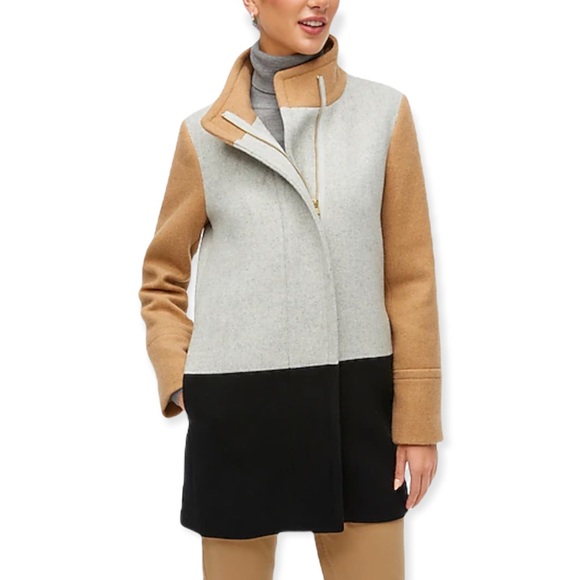 J. CREW COLOR BLOCK CITY COAT - CAMEL - Picture 2 of 6